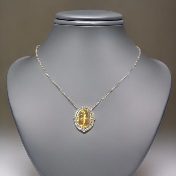 Natural Citrine Diamond Necklace 14k Gold 11.93 TCW Certified $5,950 409156 - Picture 4 of 11